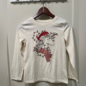 Holiday Time Cream Unicorn Long Sleeve Tee